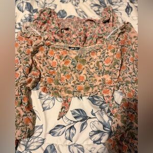 SHEIN Floral Blouse in Orange and Green